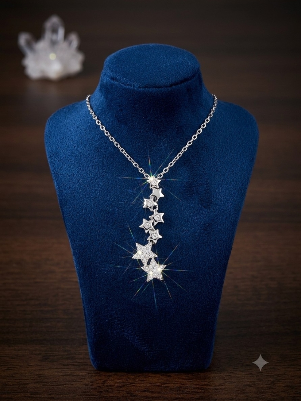Sterling Silver Star Cascade CZ Pendant Necklace